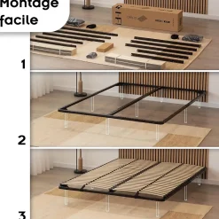 Sommier à Lattes En Acier Avec Bande Stabilisatrice Noir 160x200 Cm Sans Pieds