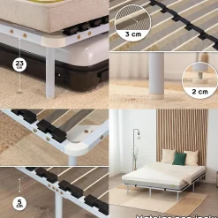 Sommier à Lattes En Acier Avec Bande Stabilisatrice Blanc 180x200 Cm Avec Pieds