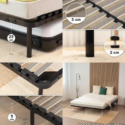 Sommier à Lattes En Acier Avec Bande Stabilisatrice Noir 180x200 Cm Avec Pieds