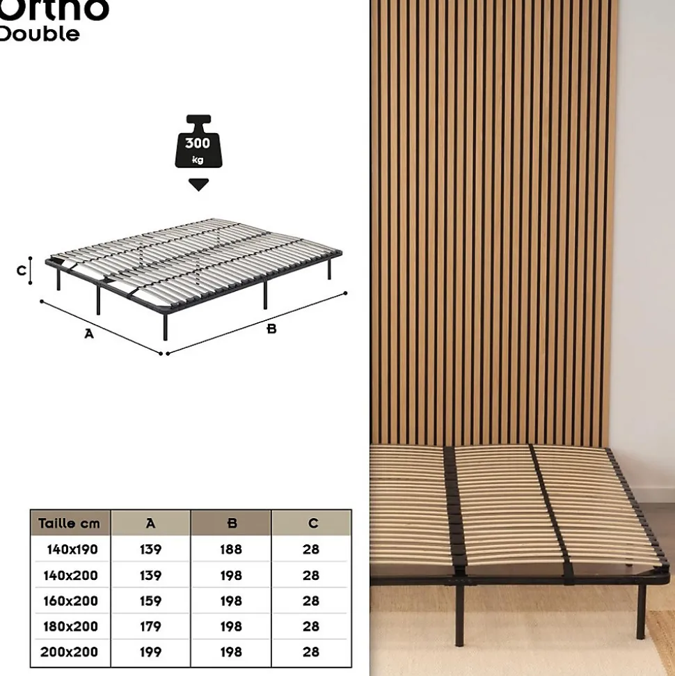 Sommier à Lattes En Acier Avec Bande Stabilisatrice Noir 180x200 Cm Avec Pieds