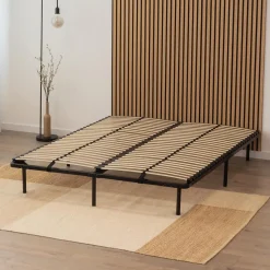 Sommier à Lattes En Acier Avec Bande Stabilisatrice Noir 180x200 Cm Avec Pieds