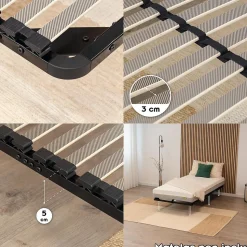 Sommier à Lattes En Acier Avec Bande Stabilisatrice Noir 80x200 Cm Sans Pieds