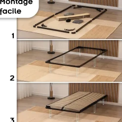 Sommier à Lattes En Acier Avec Bande Stabilisatrice Noir 80x200 Cm Sans Pieds