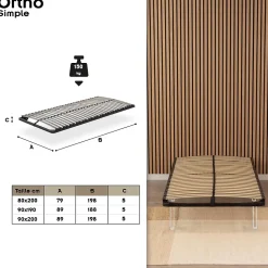 Sommier à Lattes En Acier Avec Bande Stabilisatrice Noir 80x200 Cm Sans Pieds