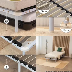 Sommier à Lattes En Acier Avec Bande Stabilisatrice Blanc 90x190 Cm Avec Pieds