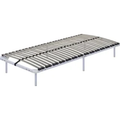 Sommier à Lattes En Acier Avec Bande Stabilisatrice Blanc 90x190 Cm Avec Pieds