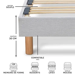 Sommier à lattes en bois Capitole 180x200 cm Coloris Gris clair Livré en kit