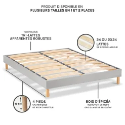 Sommier à lattes en bois Capitole 160x200 cm Coloris Gris clair Livré en kit