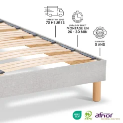 Sommier à lattes en bois Capitole 160x200 cm Coloris Gris clair Livré en kit
