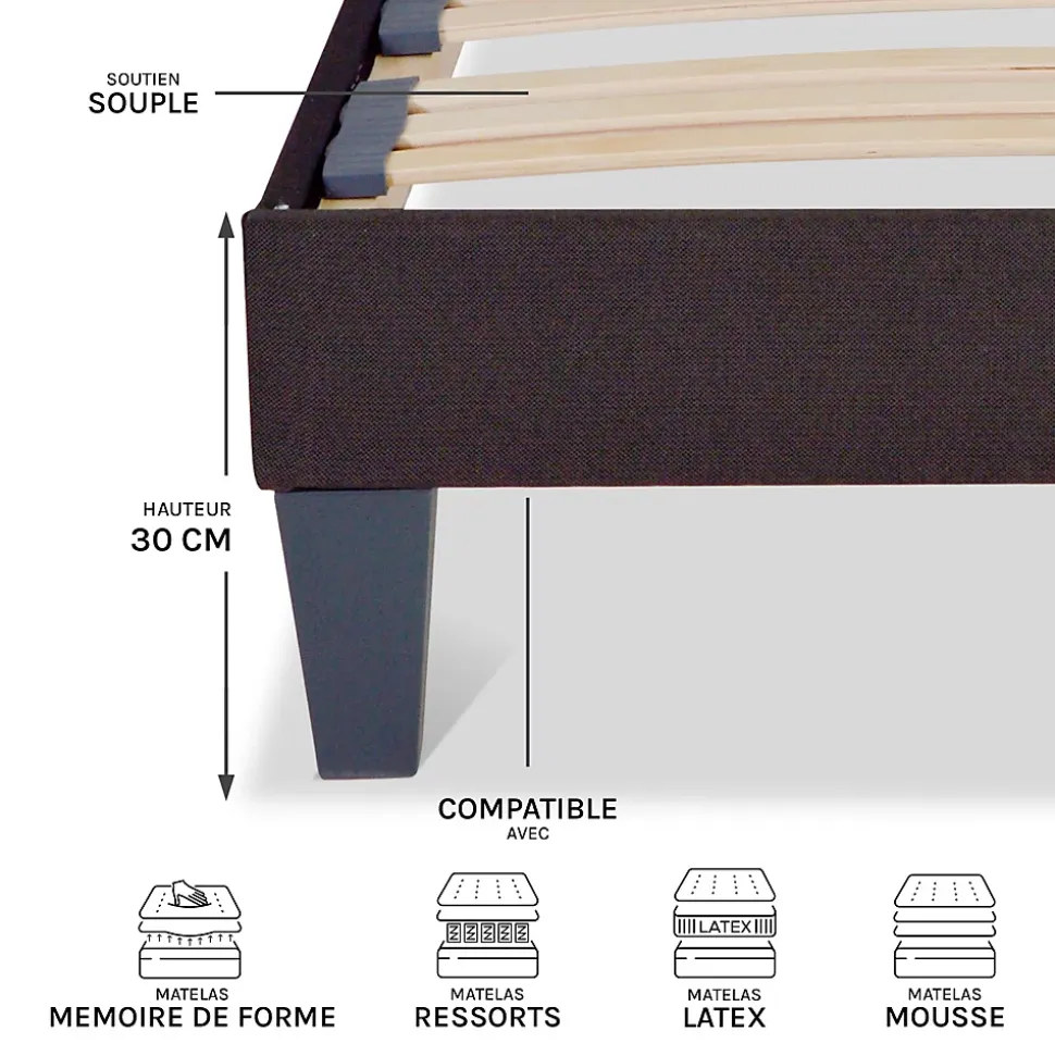 Sommier à lattes en bois Kit15 160x200 cm Coloris Gris anthracite Livré en kit
