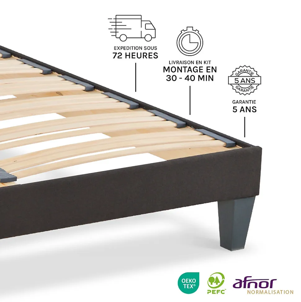Sommier à lattes en bois Kit15 140x190 cm Coloris Gris anthracite Livré en kit