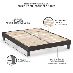 Sommier à lattes en bois Kit15 120x190 cm Coloris Gris anthracite Livré en kit