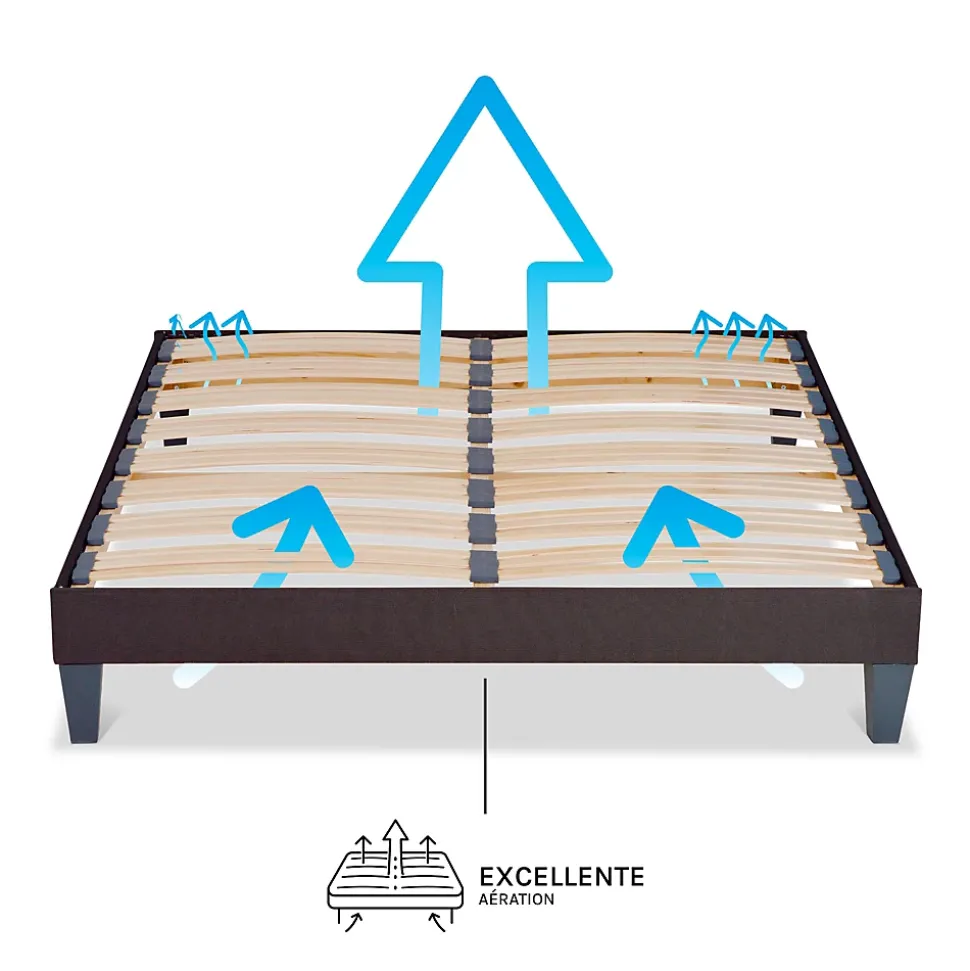 Sommier à lattes en bois Kit15 2x120x220 cm Coloris Gris anthracite Livré en kit