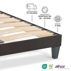 Sommier à lattes en bois Kit15 2x120x220 cm Coloris Gris anthracite Livré en kit