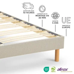 Sommier à lattes en bois Lino 160x200 cm Coloris Beige Livré en kit