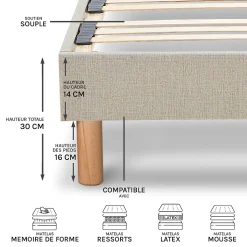 Sommier à lattes en bois Lino 140x190 cm Coloris Beige Livré en kit