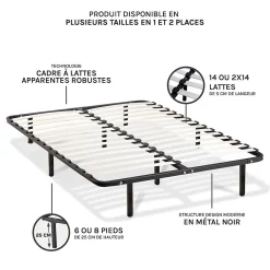 Sommier à lattes en métal Somkit 160x200 cm Coloris Noir Livré en kit