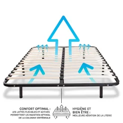 Sommier à lattes en métal Somkit 160x200 cm Coloris Noir Livré en kit