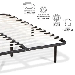 Sommier à lattes en métal Somkit 160x200 cm Coloris Noir Livré en kit