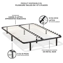 Sommier à lattes en métal Somkit 180x200 cm Coloris Noir Livré en kit