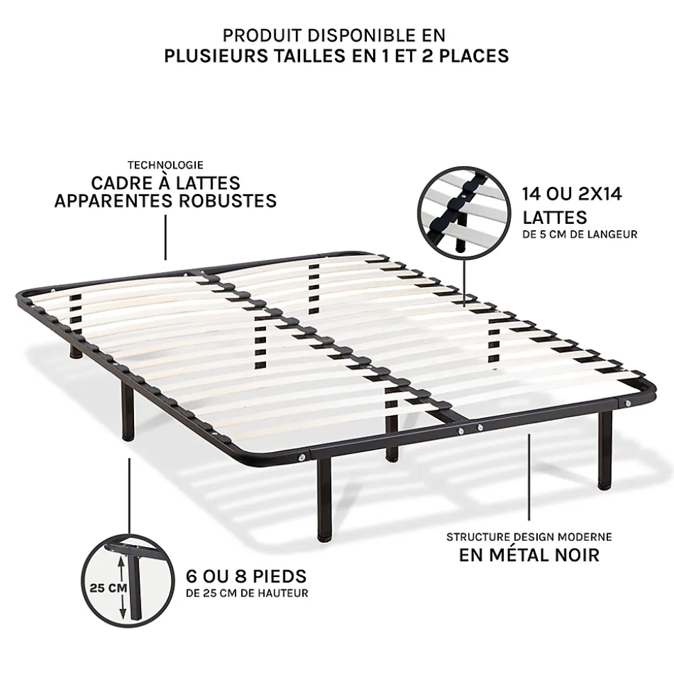 Sommier à lattes en métal Somkit 180x200 cm Coloris Noir Livré en kit