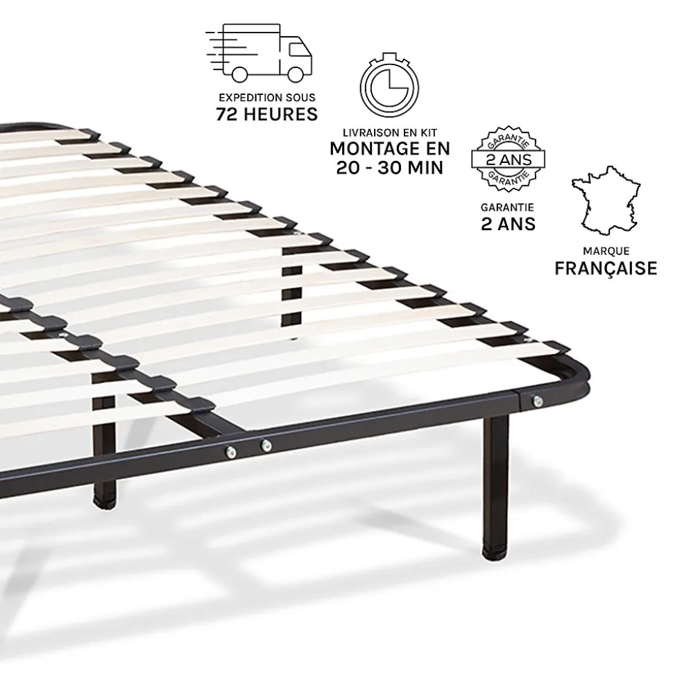 Sommier à lattes en métal Somkit 180x200 cm Coloris Noir Livré en kit