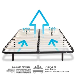 Sommier à lattes en métal Somkit 90x200 cm Coloris Noir Livré en kit