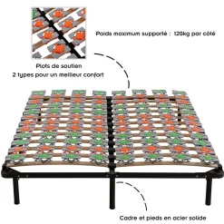 Sommier à Lattes Ergonomique Avec Plots De Soutien 140x200 Cm Avec Pieds