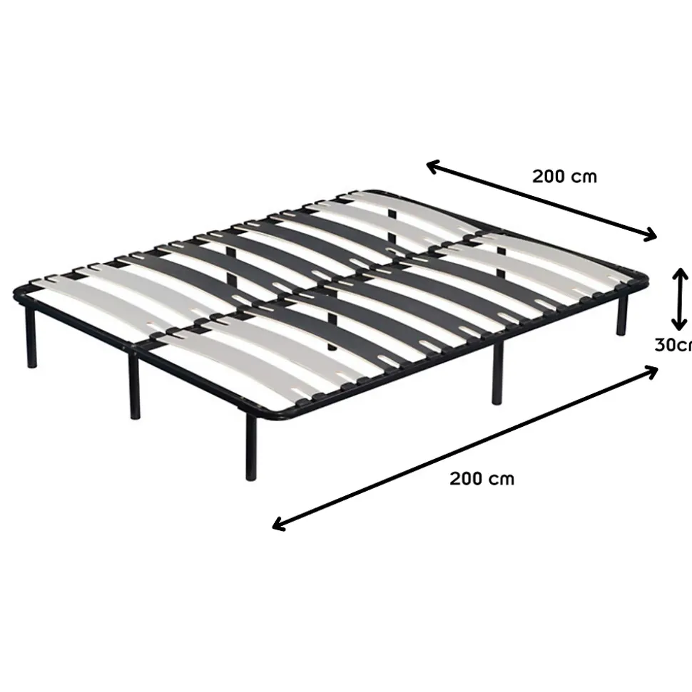 Sommier à Lattes Larges 200x200 Cm Avec Pieds