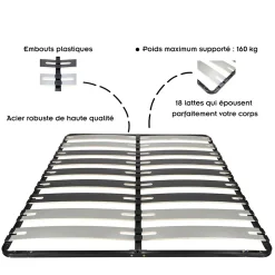 Sommier à Lattes Larges 200x200 Cm Sans Pieds