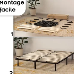 Sommier à Lattes Robuste Avec Pieds En Acier - Montage Facile - 180x200 Cm Noir