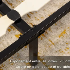 Sommier à Lattes Robuste Avec Pieds En Acier - Montage Facile - 180x200 Cm Noir