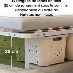 Sommier à Lattes Robuste Avec Pieds En Acier - Montage Facile - 160x200 Cm Blanc