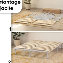 Sommier à Lattes Robuste Avec Pieds En Acier - Montage Facile - 160x200 Cm Blanc
