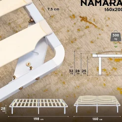 Sommier à Lattes Robuste Avec Pieds En Acier - Montage Facile - 160x200 Cm Blanc