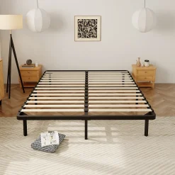 Sommier à Lattes sur Pieds,7 Pieds Inclus, Lit 2x14 Latte,160x200 CM