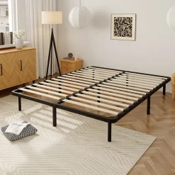 Sommier à Lattes sur Pieds,7 Pieds Inclus, Lit 2x14 Latte,160x200 CM