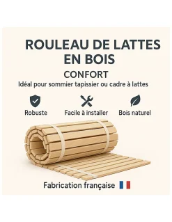 SOMMIER à LATTES 140x200 ou 140x190 SOMMIER à LATTES sur ROULEAU LATTES pour L