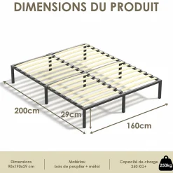 Sommier à lattes 2x18 rangs, 160x200 cm, incl. 9 repose-pieds