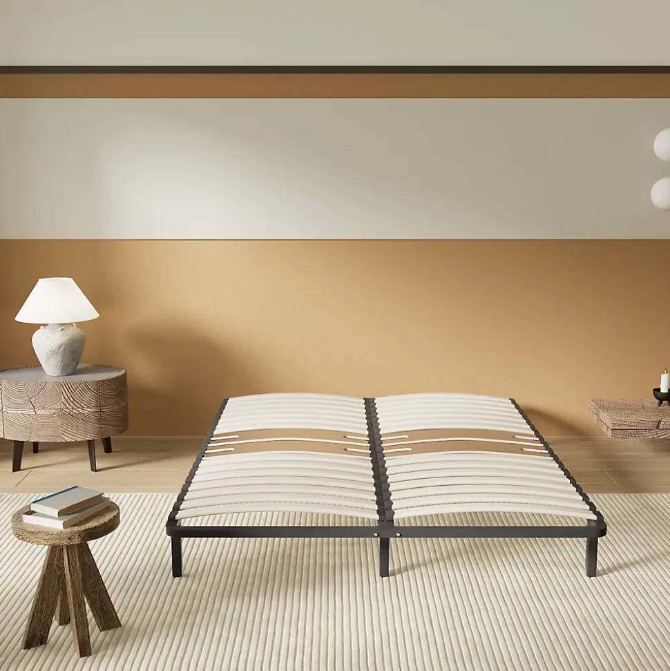 Sommier 140 x 200 cm à lattes en bois - Renfort lombaire - 7 Pieds - Résistant, stable et durable