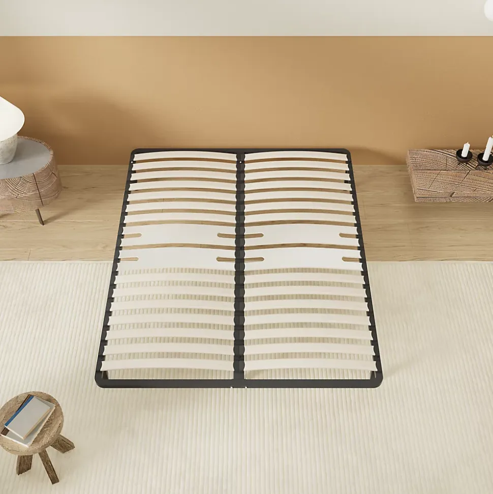 Sommier 160 x 200 cm à lattes en bois - Renfort lombaire - 7 Pieds - Résistant, stable et durable