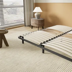 Sommier 160 x 200 cm à lattes en bois - Renfort lombaire - 7 Pieds - Résistant, stable et durable