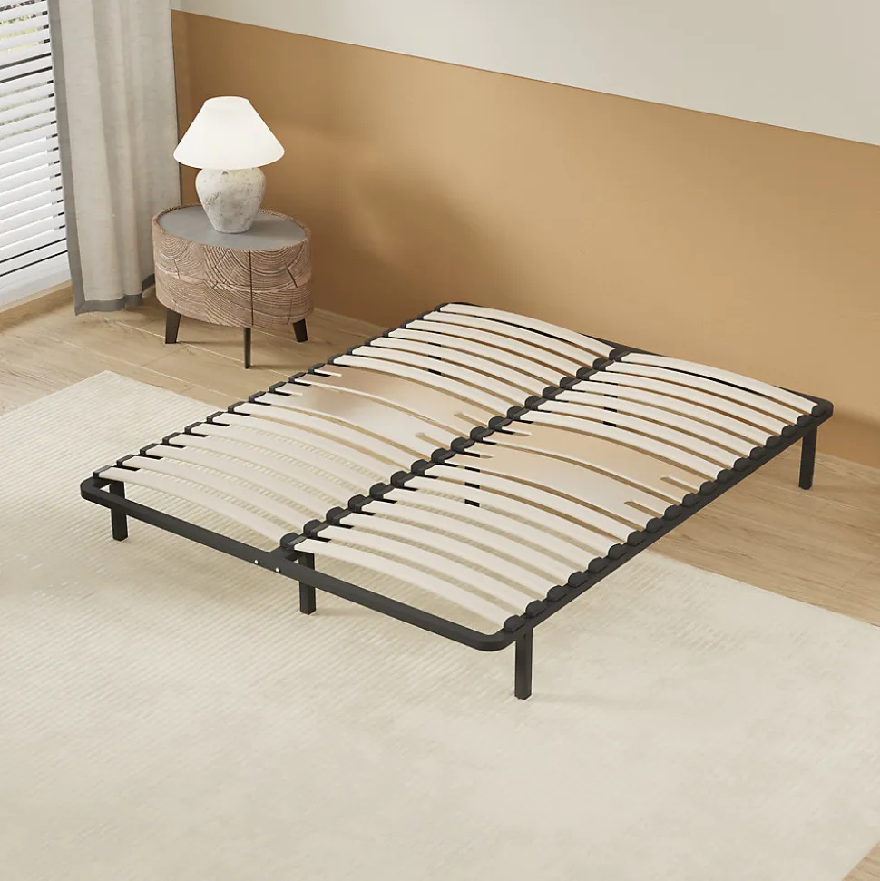 Sommier 120 x 190 cm à lattes en bois - Renfort lombaire - 7 Pieds - Résistant, stable et durable