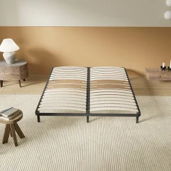 Sommier 120 x 190 cm à lattes en bois - Renfort lombaire - 7 Pieds - Résistant, stable et durable