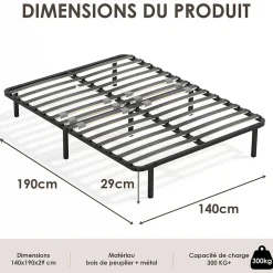 Sommier cadre à lattes 140x190 cm, 2x14 rangs