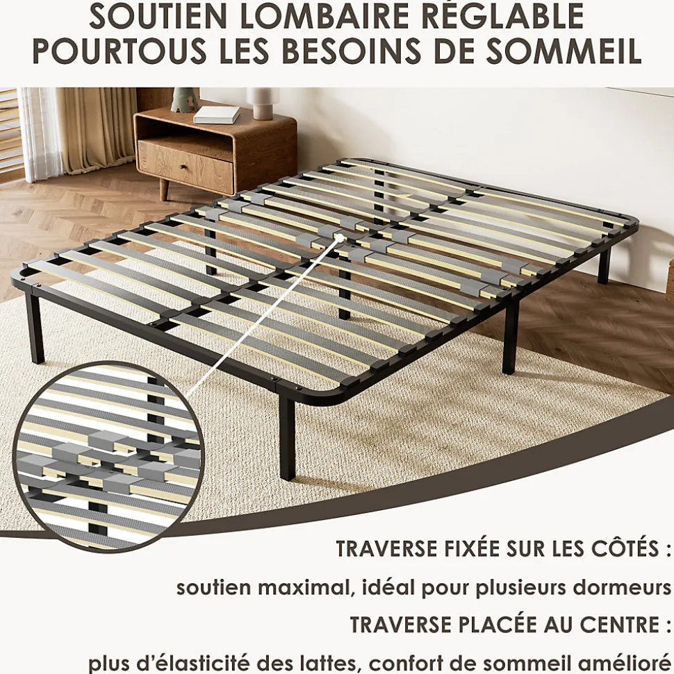Sommier cadre à lattes 140x190 cm, 2x14 rangs