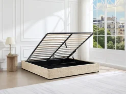 Sommier coffre 160 x 200 cm en tissu texturé - Beige - FIRMEO de YSMÉE