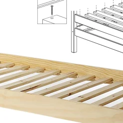 Sommier en pin massif, 15 lattes sans cadre, compatible couchage 80x190 et 80x200 cm