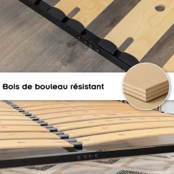 Sommier Ergonomique à Lattes Larges Et Flexibles En Bois De Bouleau 160x200 Cm Sans Pieds