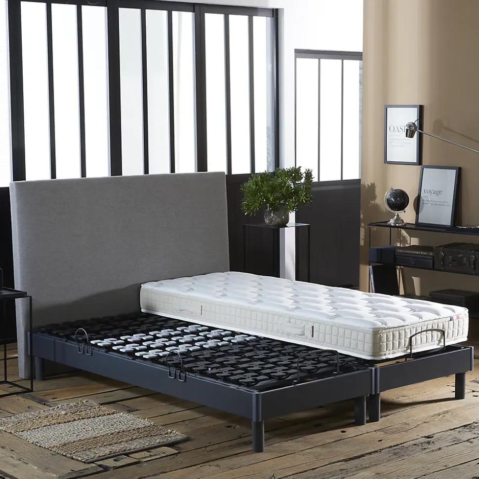 Sommier électrique à plots et matelas 100% latex 2x90x200